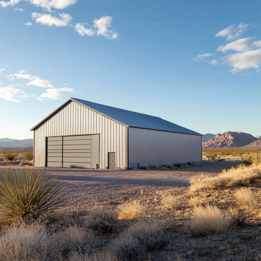custom pole barn with dessert setting